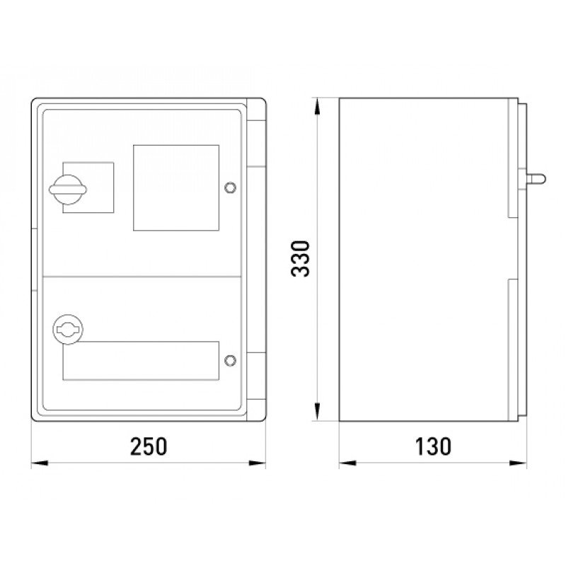 Корпус удароміцний з АБС-пластика e.plbox.250.330.130.1f.2m.tr, 250х330х130мм, IP65 з прозорими дверцятами, панеллю під 1 - фазний лічильник та 2 модулі