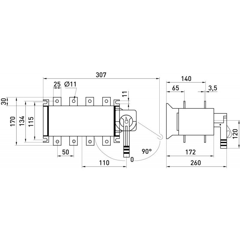 Перемикач навантаження e.industrial.lbs.1-0-2.3.250, 3P, 250А