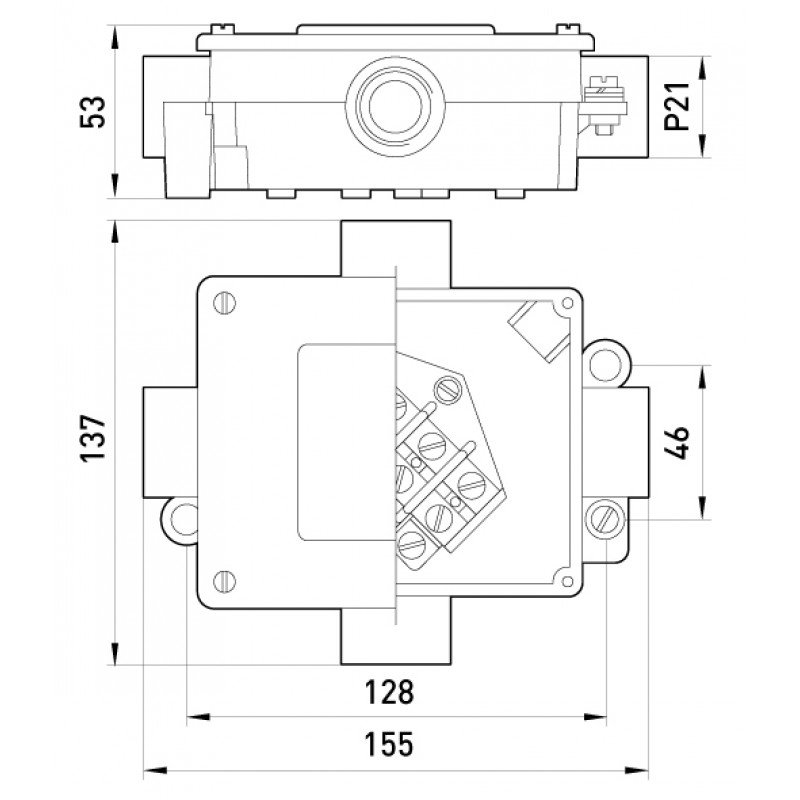 Коробка розподільча металева Р21/4, IP 44, 380 B, 5*10