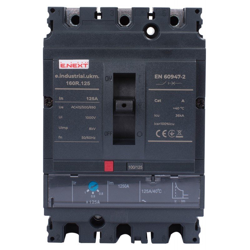 Силовий автоматичний вимикач e.industrial.ukm.160R.125 з регулюванням, 3р, 125А