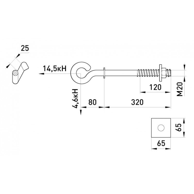 Наскрізний гак e.through.hook.pro.320.20, 320мм, М20