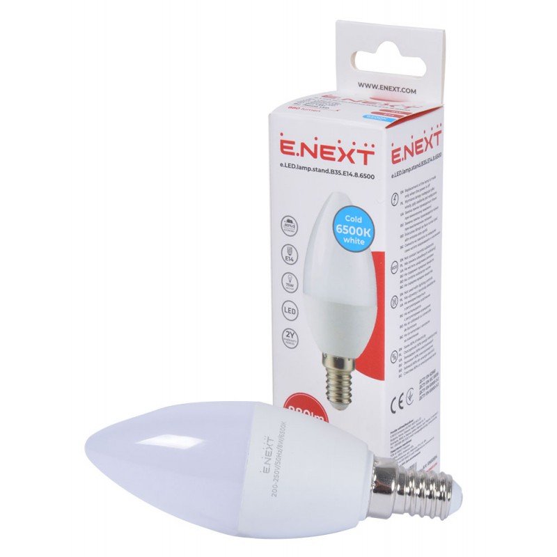 Лампа світлодіодна e.LED.lamp.stand.B35.E14.8.6500, 8Вт, 6500К 110лм/Вт