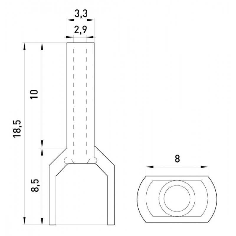 Ізольований наконечник e.terminal.stand.te.2.2.5.red (TE2510 red) 2x2,5 кв.мм, червоний