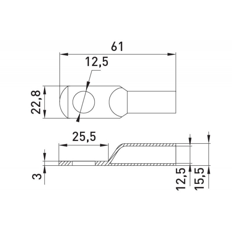 Мідний луджений кабельний наконечник e.end.stand.jg.70, D12.4