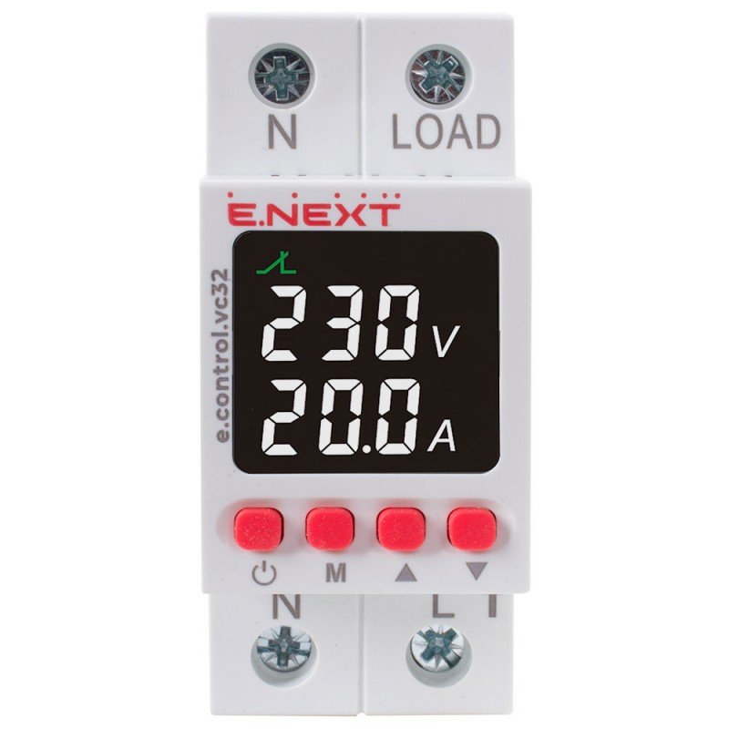 Реле контролю напруги та струму однофазне 32А з індикацією e.control.vc32