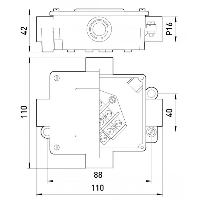 Коробка розподільча металева Р16/4, IP 44, 400 B, 5*4