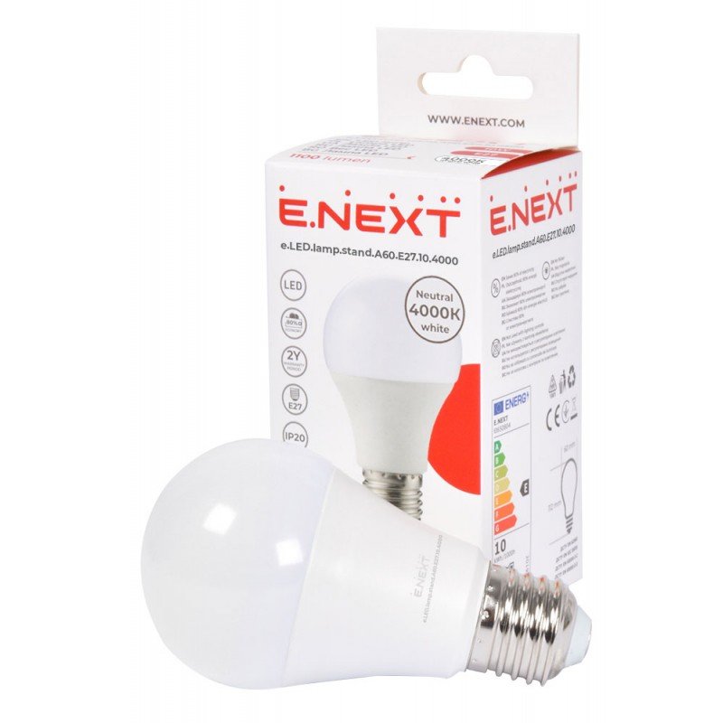 Лампа світлодіодна e.LED.lamp.stand.A60.E27.10.4000, 10Вт, 4000К 110лм/Вт