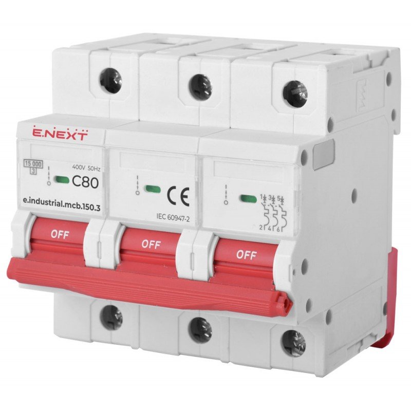 Модульний автоматичний вимикач e.industrial.mcb.150.3.C80, 3р, 80А, C, 15кА