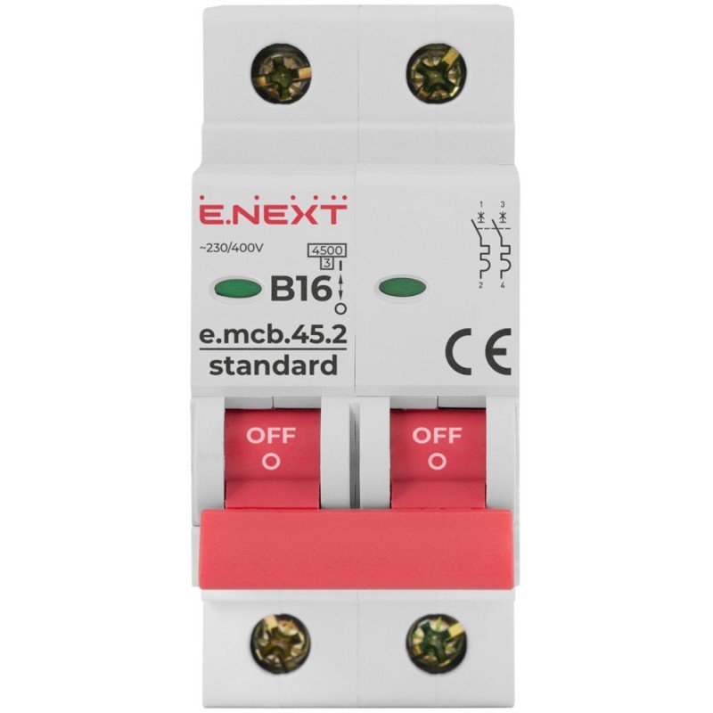 Модульний автоматичний вимикач e.mcb.stand.45.2.B16, 2р, 16А, В, 4,5 кА