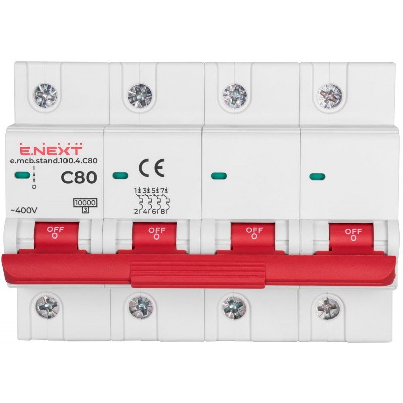 Модульний автоматичний вимикач e.mcb.stand.100.4.C80, 4р, 80А, C, 10кА