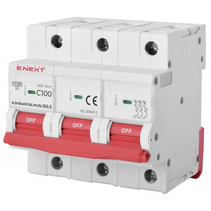 Модульний автоматичний вимикач e.industrial.mcb.150.3.C100, 3р, 100A, C, 15кА
