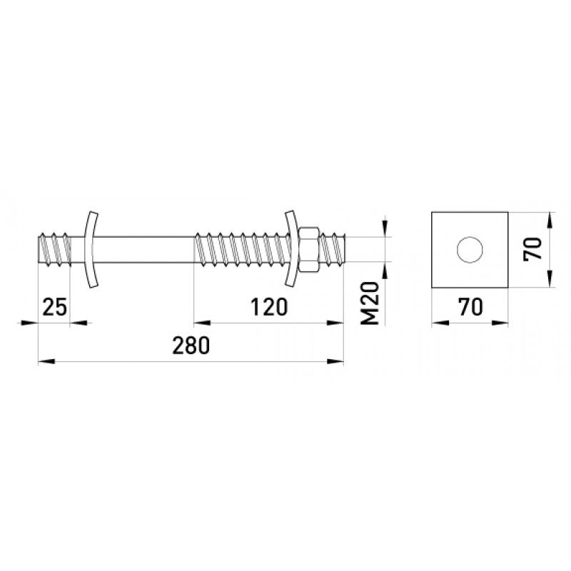 Прохідний болт e.com.bolt.pro.280.20, 280 мм, М20