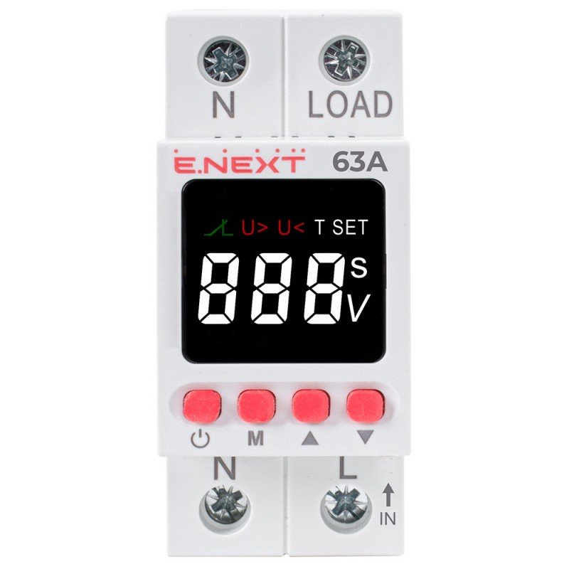 Реле контролю напруги однофазне 63А з індикацією e.control.v63