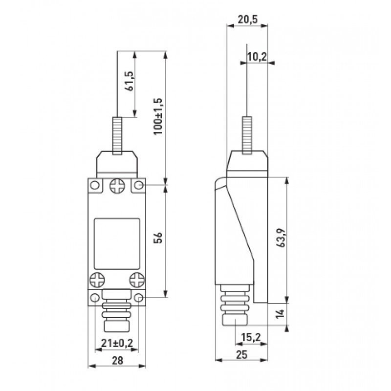 Вимикач кінцевий e.limitswitch.08 важіль-ексцентрик зі стрижнем