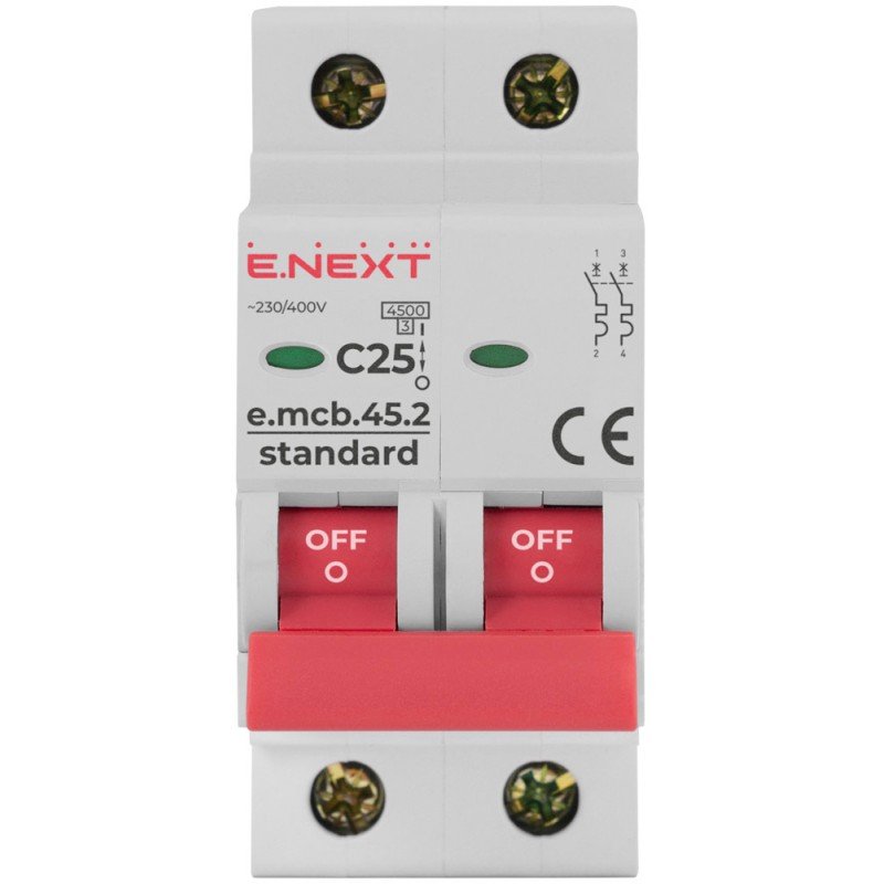 Модульний автоматичний вимикач e.mcb.stand.45.2.C25, 2р, 25А, C, 4,5 кА