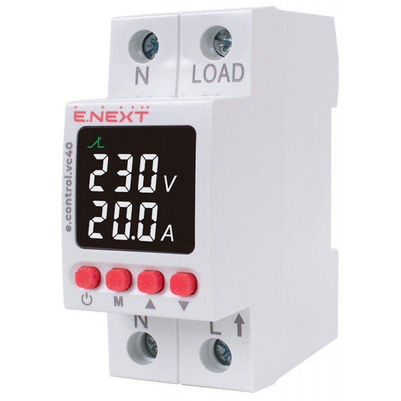 Реле контролю напруги та струму однофазне 40А з індикацією e.control.vc40