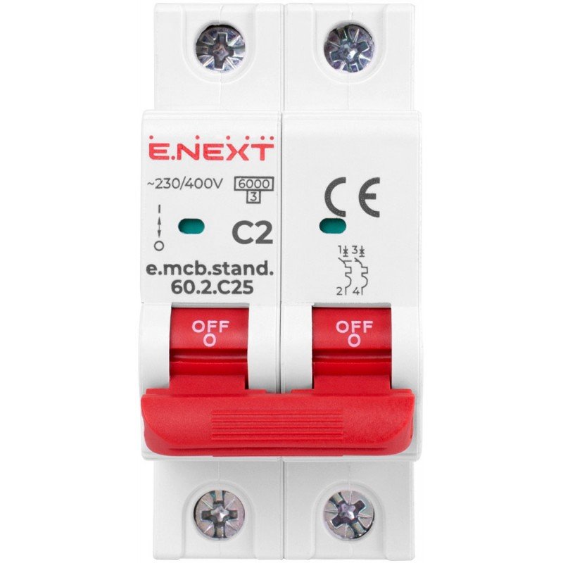 Модульний автоматичний вимикач e.mcb.stand.60.2.C2, 2р, 2А, C, 6кА