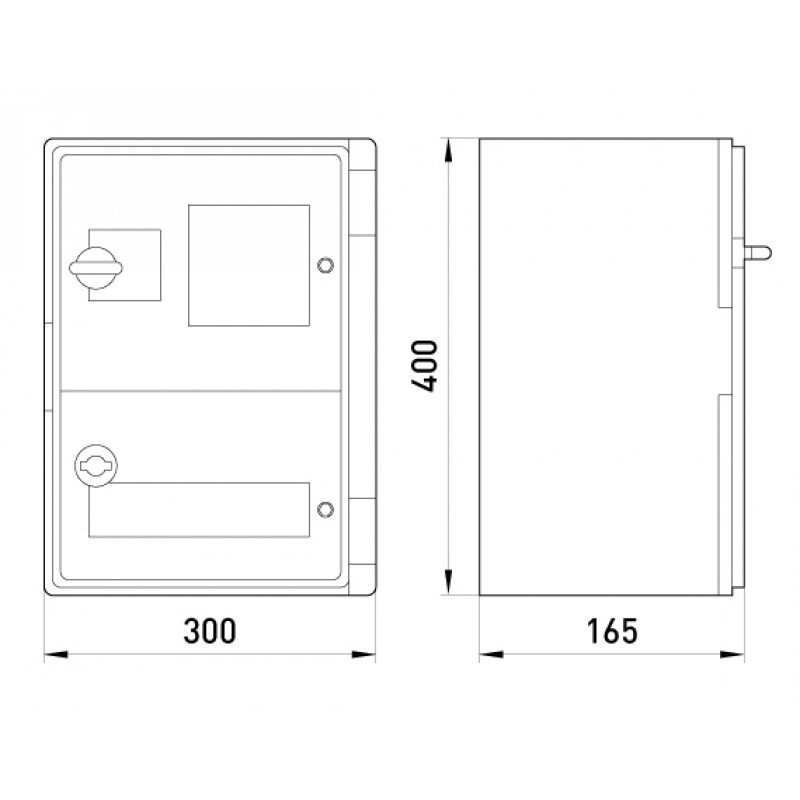 Корпус удароміцний з АБС-пластика e.plbox.300.400.165.1f.15m.blank, 300х400х165мм, IP65 з панеллю під 1- фазний лічильник та 15 модулів