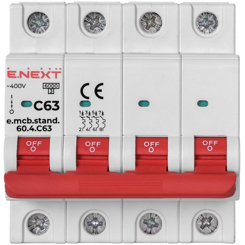 Модульний автоматичний вимикач e.mcb.stand.60.4.C63, 4р, 63А, C, 6кА