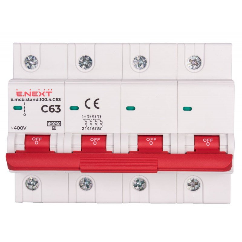 Модульний автоматичний вимикач e.mcb.stand.100.4.C63, 4р, 63А, C, 10кА