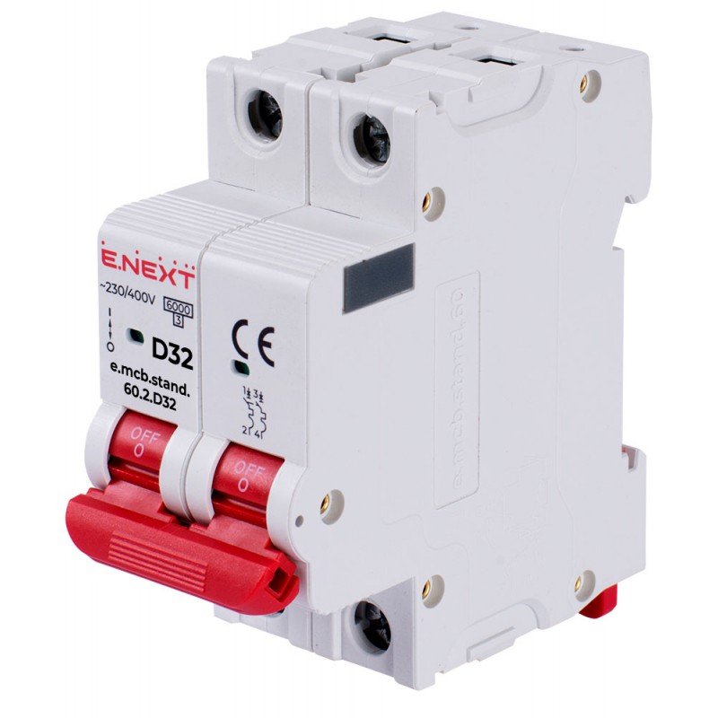 Модульний автоматичний вимикач e.mcb.stand.60.2.D32, 2р, 32А, D, 6кА