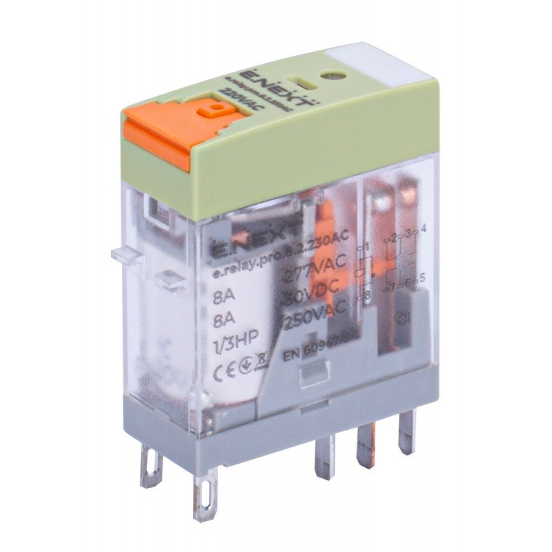 Реле проміжне e.relay.pro.8.2.230AC, 8А, 2 групи контактів, котушка 230В АC