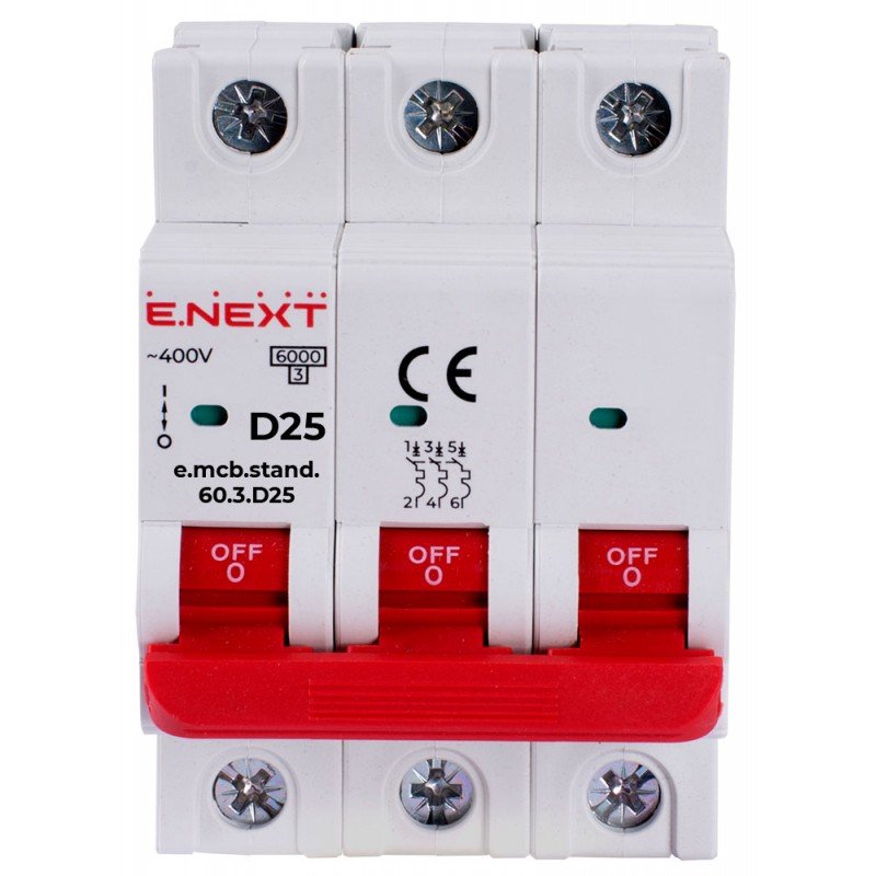 Модульний автоматичний вимикач e.mcb.stand.60.3.D25, 3р, 25А, D, 6 кА