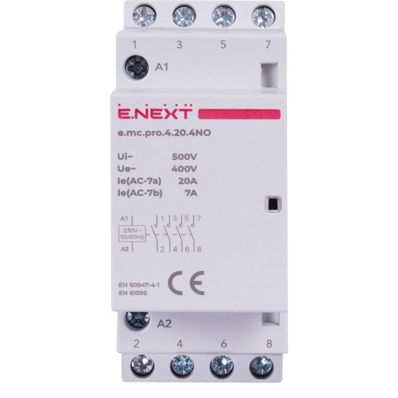 Модульний контактор e.mc.pro.4.20.4NO, 4р, 20А, 4NO, 220В