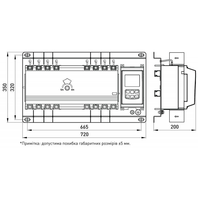 Пристрій АВР e.industrial.ats.3.800, 3p, 800А