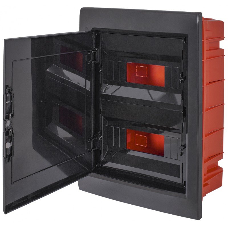 Корпус пластиковий на 24 модулів e.plbox.pro.w.24b.black вбудованний, чорний з непрозорими дверцятами IP40