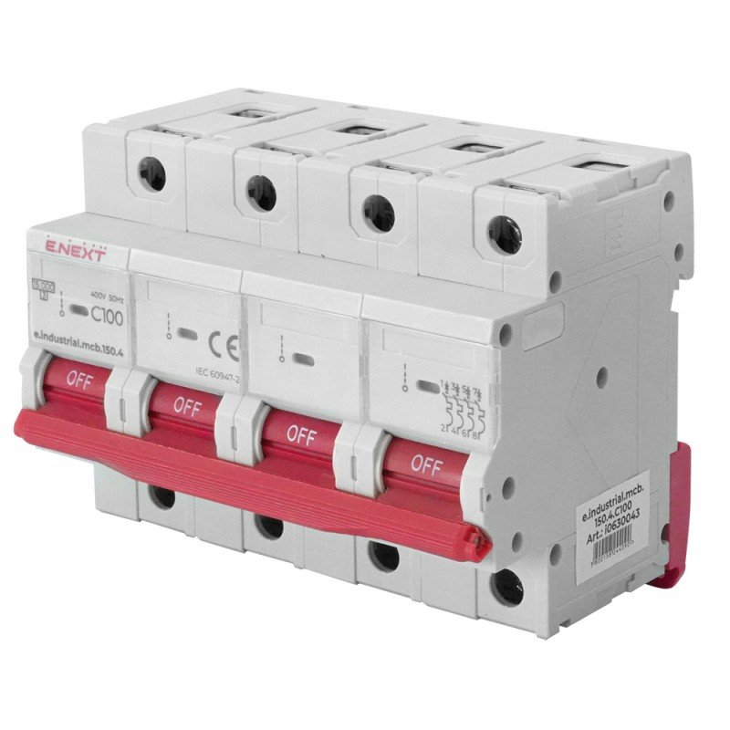 Модульний автоматичний вимикач e.industrial.mcb.150.4.C100, 4р, 100A, C, 15кА