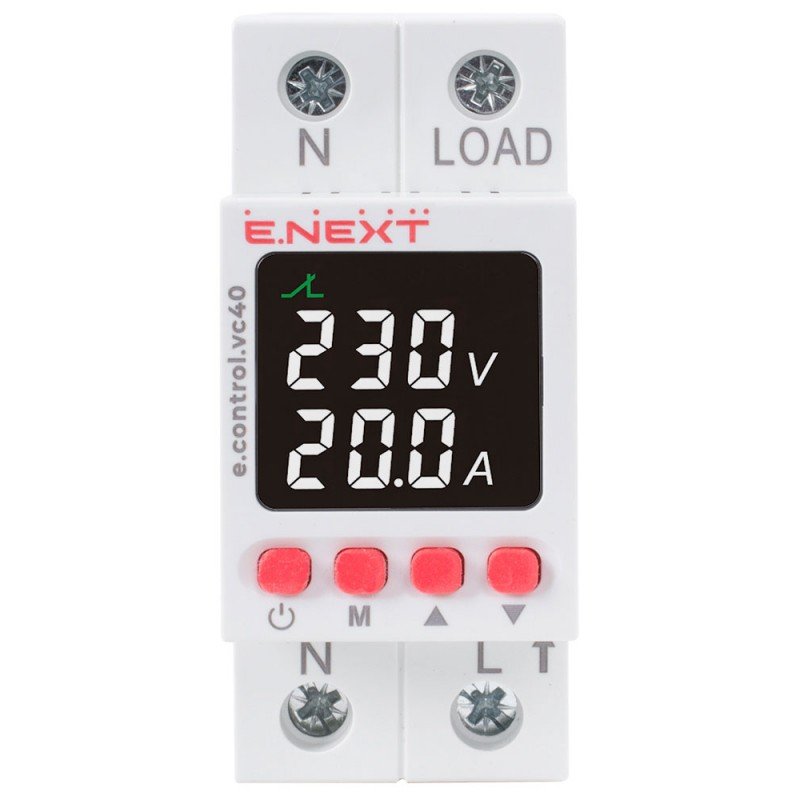 Реле контролю напруги та струму однофазне 40А з індикацією e.control.vc40