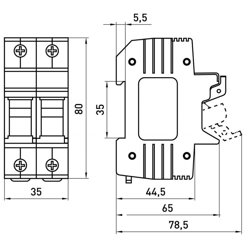 Утримувач запобіжника на DIN-рейку e.fuse.gpv.1038.h2, gPV, під запобіжник 10х38, 2р, 32А