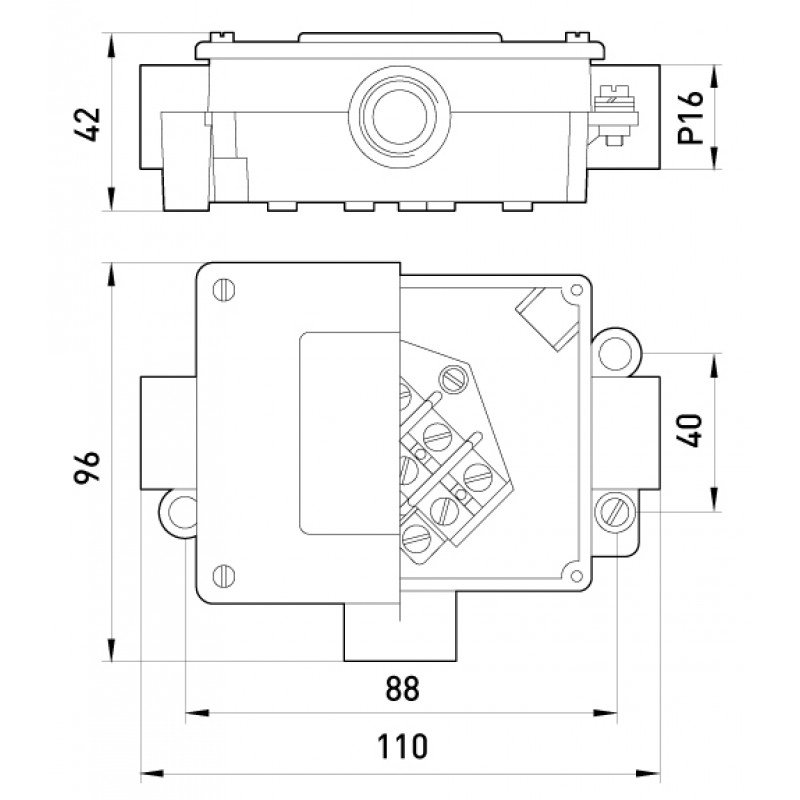 Коробка розподільча металева Р16/3, IP 44, 400 B, 5*4