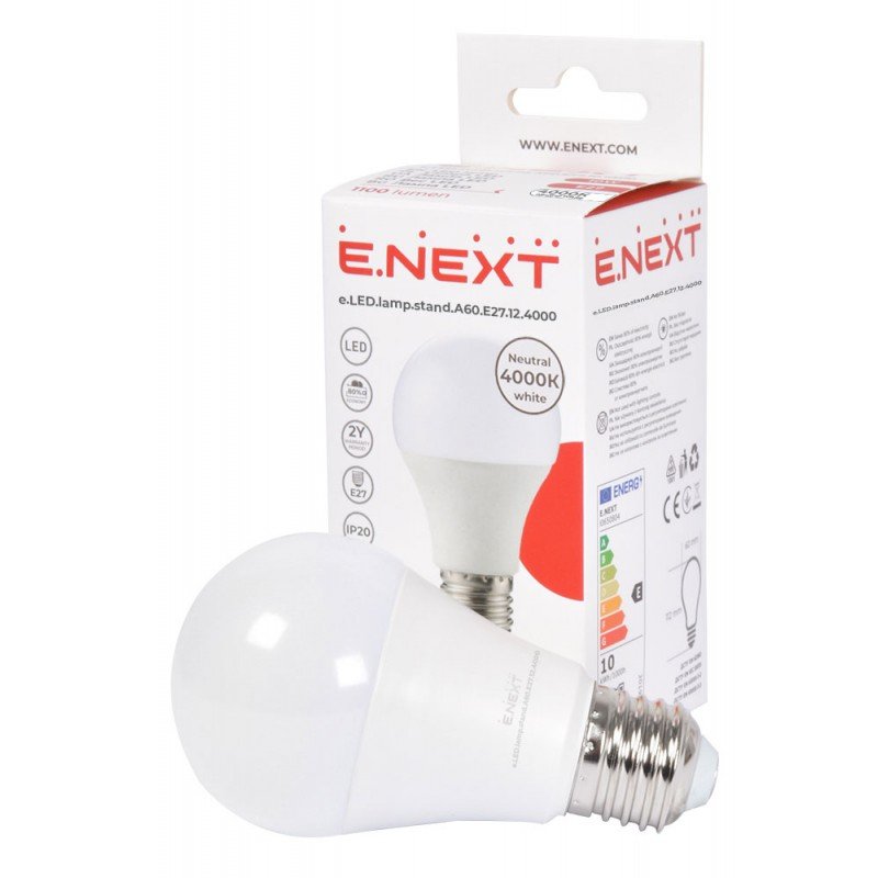 Лампа світлодіодна e.LED.lamp.stand.A60.E27.12.4000, 12Вт, 4000К 110лм/Вт