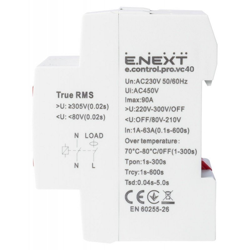 Реле контролю напруги та струму однофазне 40А e.control.pro.vc40