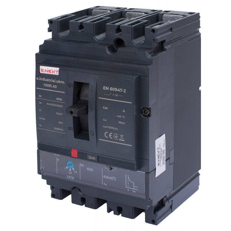Силовий автоматичний вимикач e.industrial.ukm.100R.40 з регулюванням, 3р, 40А