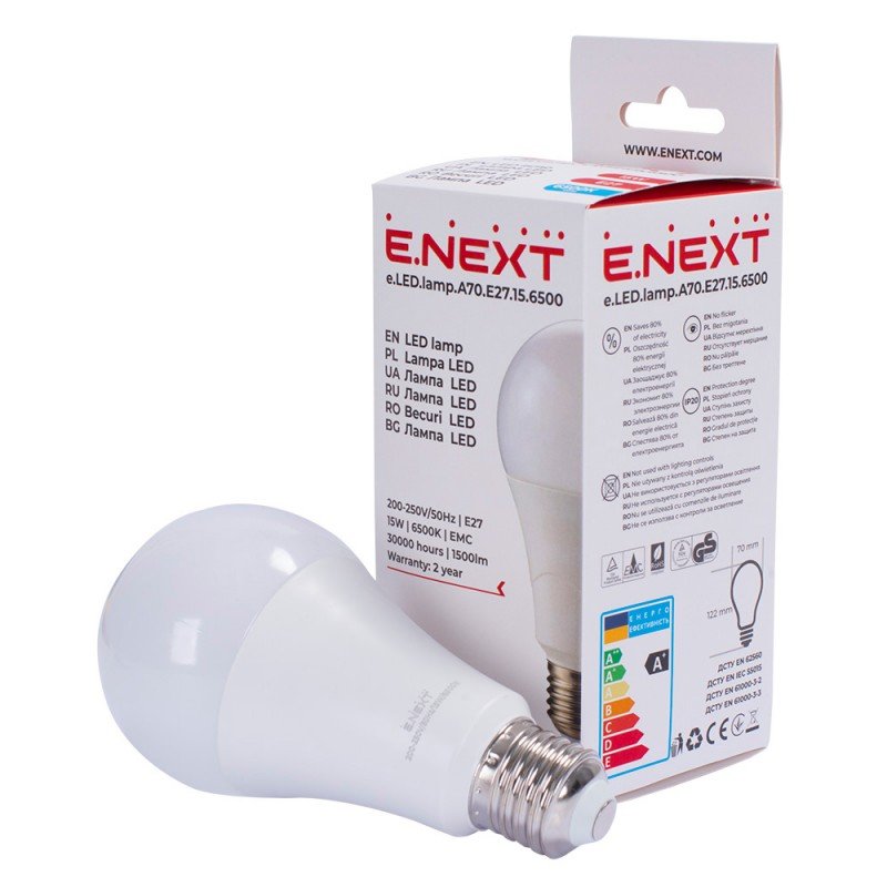 Лампа світлодіодна e.LED.lamp.A70.E27.15.6500, 15Вт, 6500К