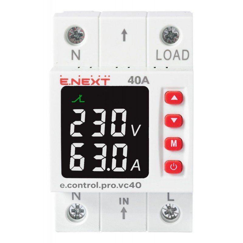Реле контролю напруги та струму однофазне 40А e.control.pro.vc40