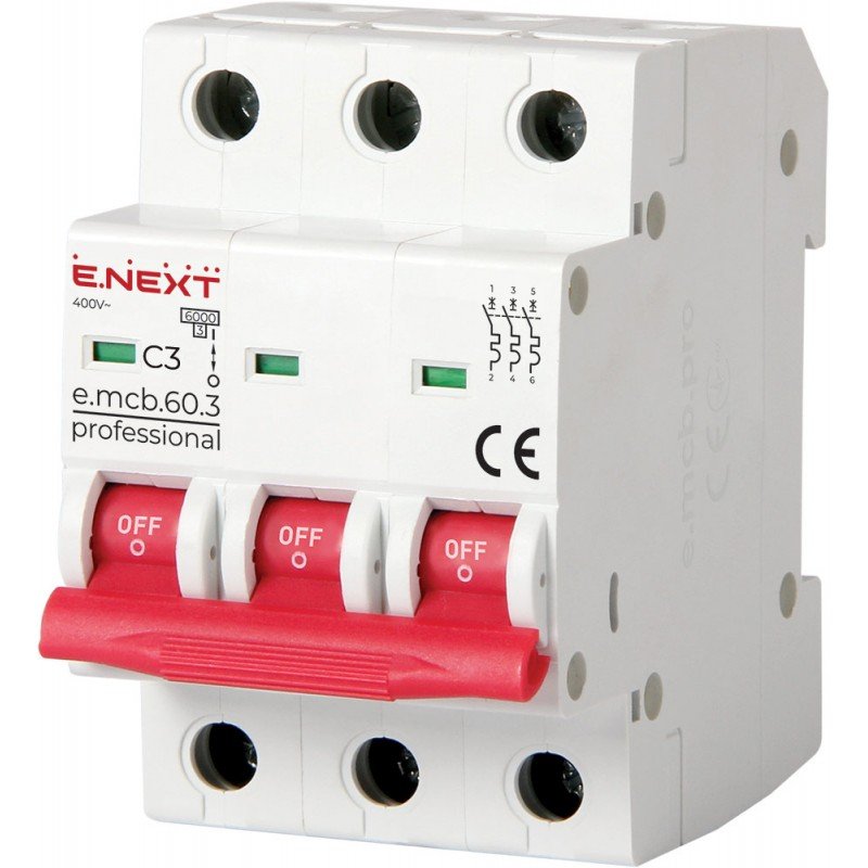 Модульний автоматичний вимикач e.mcb.pro.60.3.C 3 new, 3р, 3А, C, 6кА new