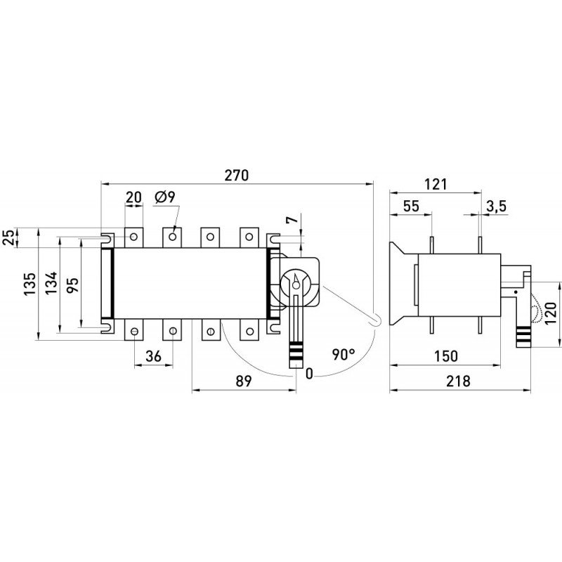 Перемикач навантаження e.industrial.lbs.1-0-2.3.160, 3P, 160А