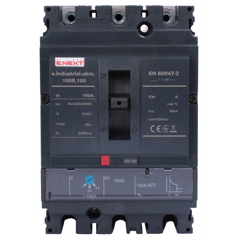 Силовий автоматичний вимикач e.industrial.ukm.100R.100 з регулюванням, 3р, 100А