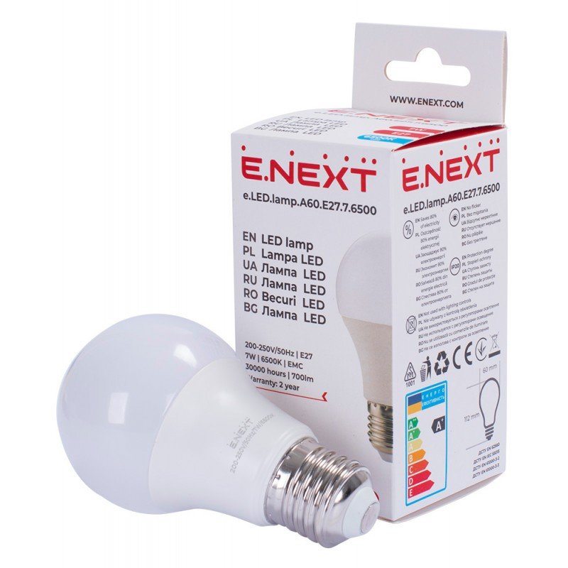 Лампа світлодіодна e.LED.lamp.A60.E27.7.6500, 7Вт, 6500К