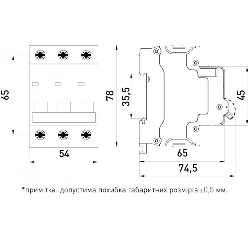 Модульний автоматичний вимикач e.mcb.stand.60.3.D50, 3р, 50А, D, 6кА