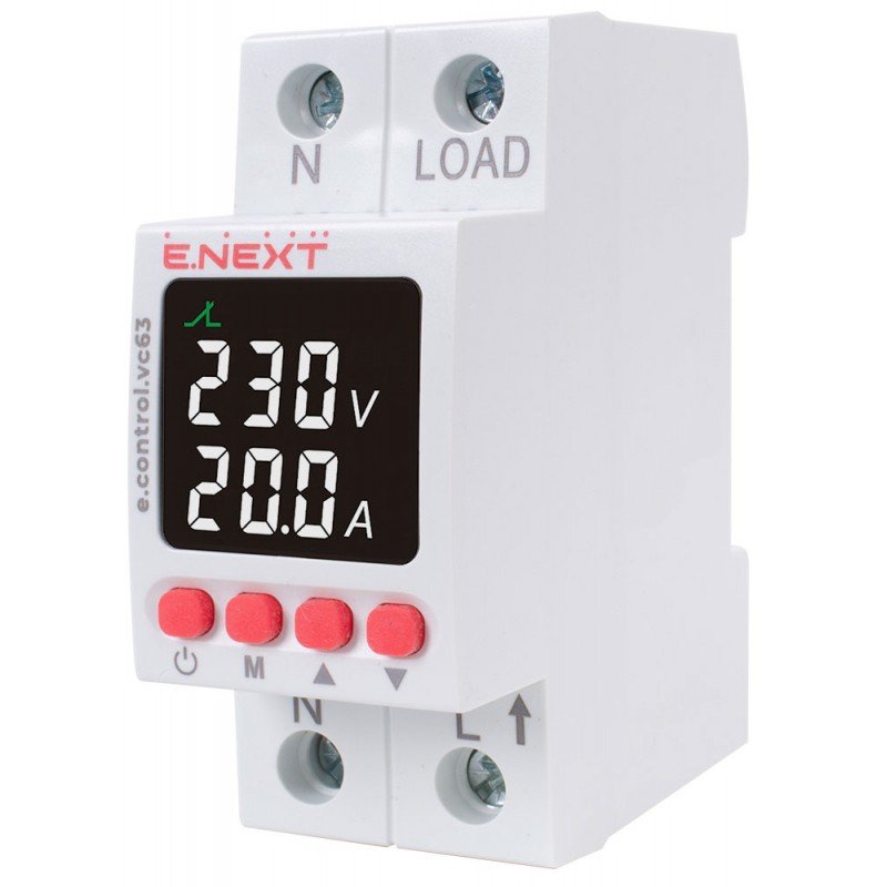 Реле контролю напруги та струму однофазне 63А з індикацією e.control.vc63