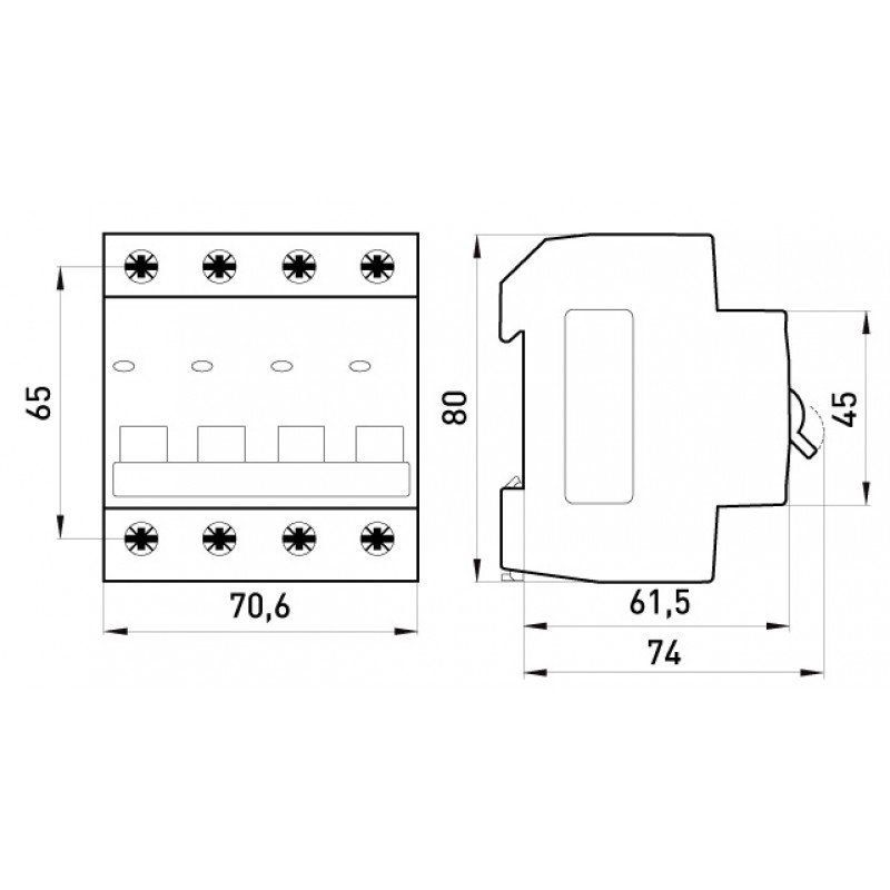 Модульний автоматичний вимикач e.mcb.stand.45.4.C25, 4р, 25А, C, 4,5 кА