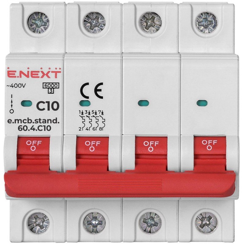 Модульний автоматичний вимикач e.mcb.stand.60.4.C10, 4р, 10А, C, 6кА