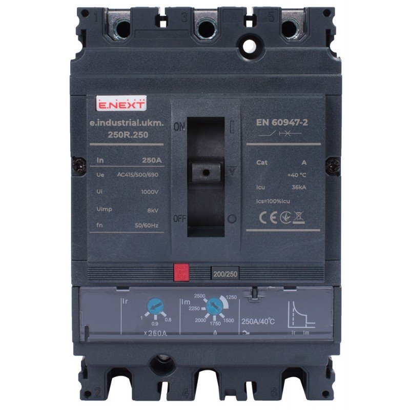 Силовий автоматичний вимикач e.industrial.ukm.250R.250 з регулюванням, 3р, 250А