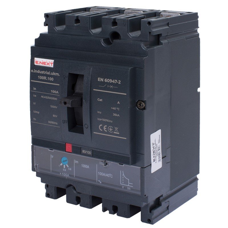 Силовий автоматичний вимикач e.industrial.ukm.100R.100 з регулюванням, 3р, 100А