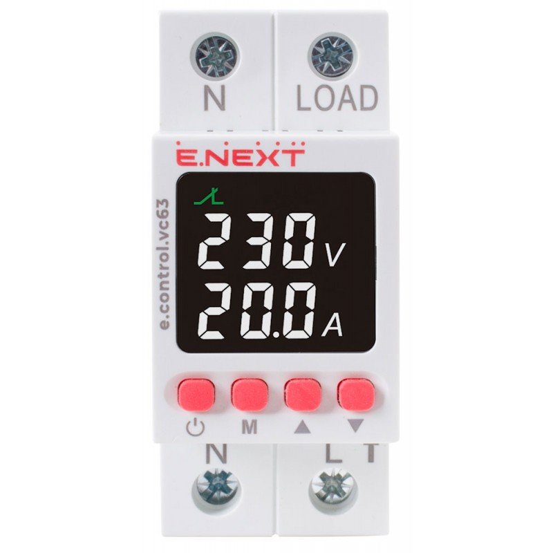 Реле контролю напруги та струму однофазне 63А з індикацією e.control.vc63